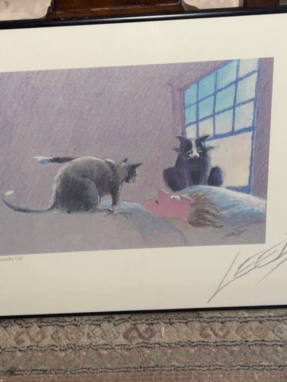 Cat art framed LEEDY DEMANDO 24x18 modern signed collectible art wall